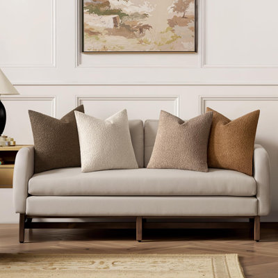 Pack Of 4 Decorative Textured Boucle Throw Pillow Covers 18X18 Inch Neutral Brown Accent Solid Pillow Cases Couch Cushion Covers For Modern Farmhouse Boho Chair Sofa Bed Room Home Decor