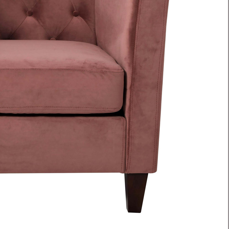 Chaise d'appoint moderne en velours capitonné à boutons avec accoudoirs carrés et pieds fuselés en bois, Rose