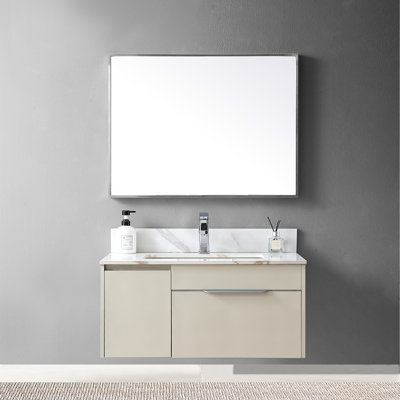 31" Bathroom Stone Vanity Top Gold Sintered With Ceramic Undermount Sink And Backsplash For Enduring 31Inch - Classic Upgrade
