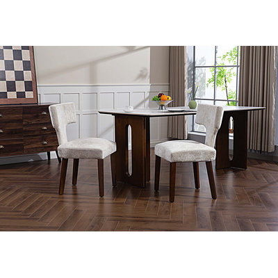 Ensemble de 2 chaises de salle à manger rembourrées en tissu, structure en bois franc