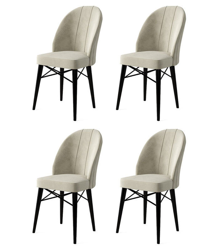 Ensemble de chaises modernes 4 pièces, crème et noir | Cadre 100% métal avec pieds en bois, 17,3 po x 37,8 po x 16,5 po | Tissu confortable Babyface, dossier en mousse 18 pouces et siège en mousse 22 pouces | Idéal pour la salle à manger et un décor élégant