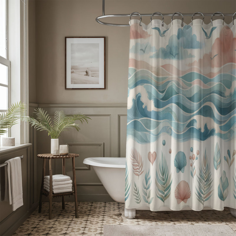 Rideau de douche 1 pièce Ocean Breeze Vibes, H 74 po x l 71 po