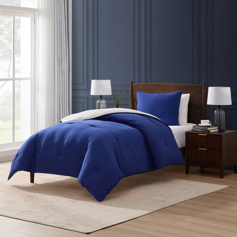 Ensemble d'édredon réversible ultra doux 2 pièces, Bleu gris / beige chaud, Édredon pour lit simple + 1 taie décorative stan