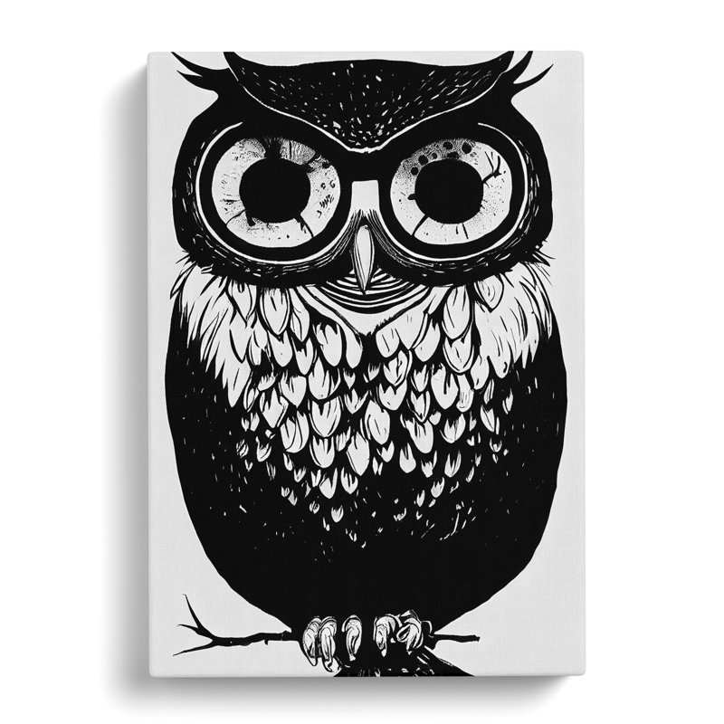 Owl Monochrome No.3 - Wrapped Canvas, 50cm H x 35cm W x 3cm D