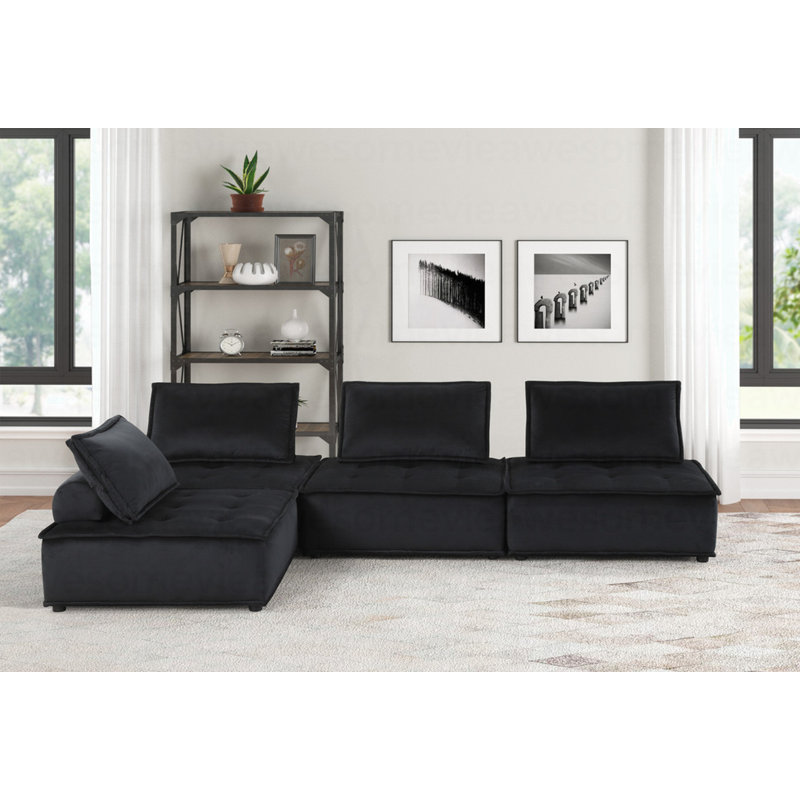 Canapé modulaire moderne en velours noir 4 pièces 120 pièces, Velours gris foncé, H 29 po x l 120 po x P 80 po