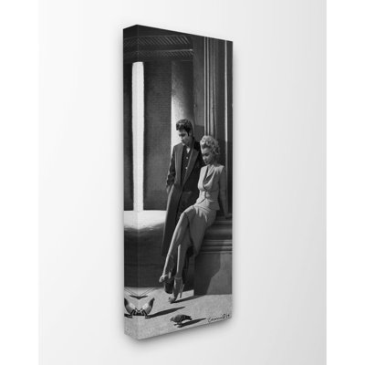 «Sidewalk Birds Vintage Black and White Hollywood Movie Star Classic Illustration», impression sur toile