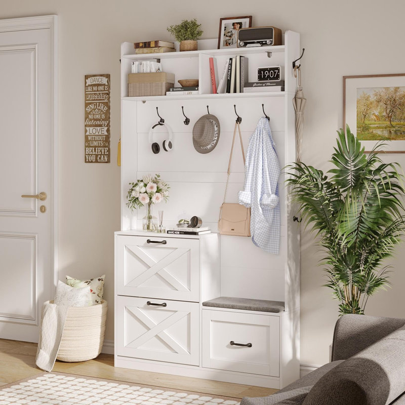 Entryway Hall Tree With Bench And Shoe Storage