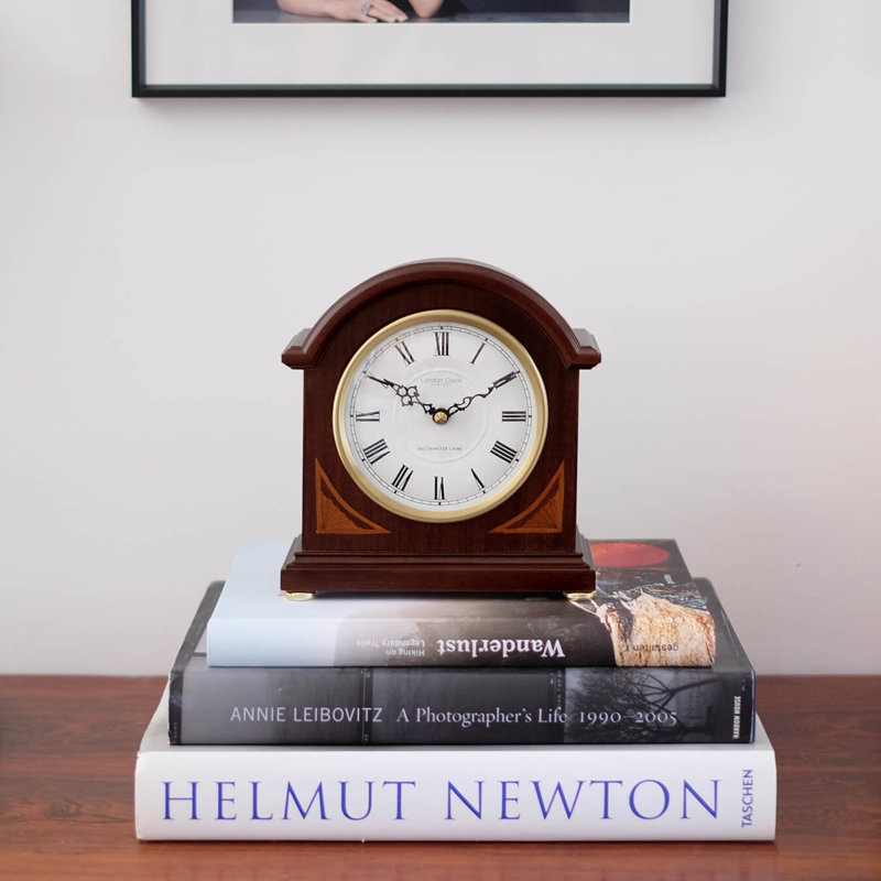 Break Traditional Analogue Alder Wood Quartz Movement / Crystal Tabletop Clock in Mahogany