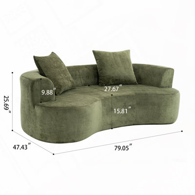 Luna Curved Upholstered Boneless Sleeper Compression Sofa with Deep Seat & Pillows