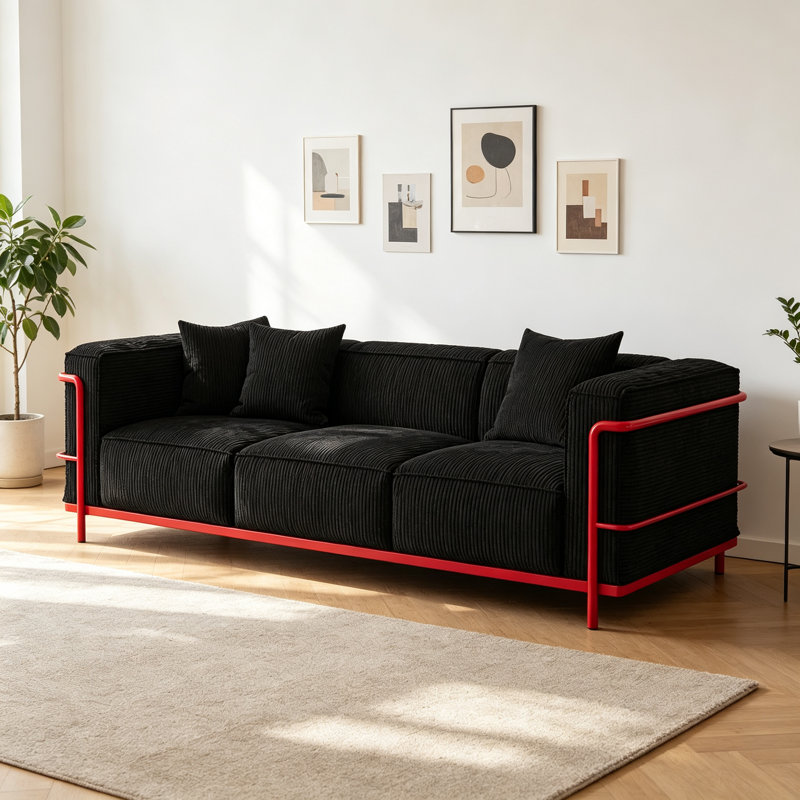 Canapé moderne à trois places en tissu de luxe moderne, Velours côtelé noir