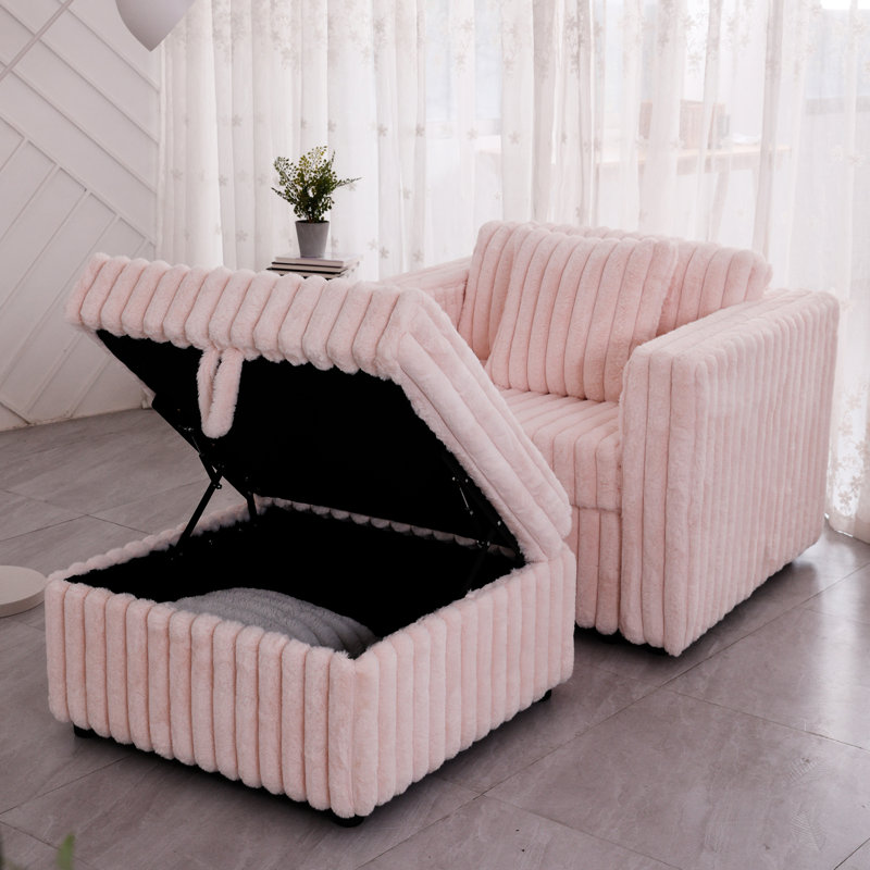 Pink 44.9" Modular - Comfortable Living Area Design. Solid Wood & High Sponge. Washable Cushions. Hydraulic Lift Storage. Modern For Home. 2 Seating Option. Materials. Contemporary