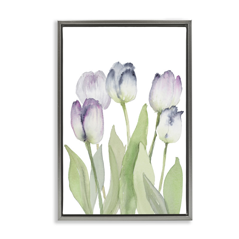 Toile flottante encadrée «Soft Garden Tulips» par Lanie Loreth, H 25 po x l 17 po, Cadre flottant gris lustré