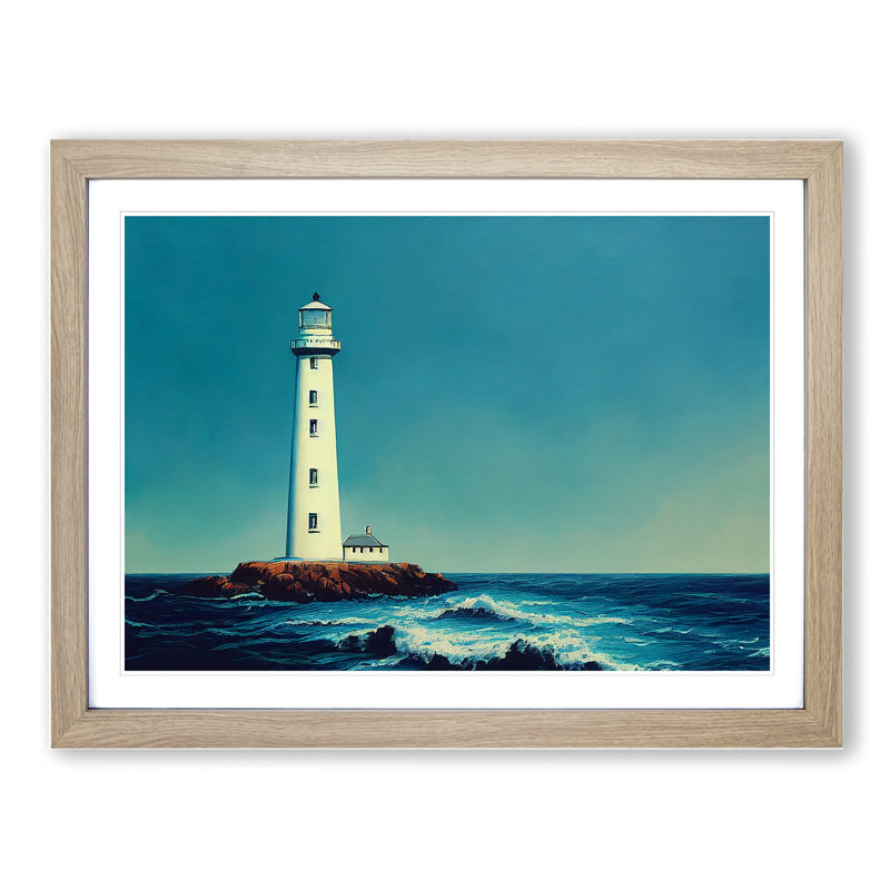 Captivating Lighthouse - Single Picture Frame Print, Oak, 34cm H x 46cm W x 2cm D