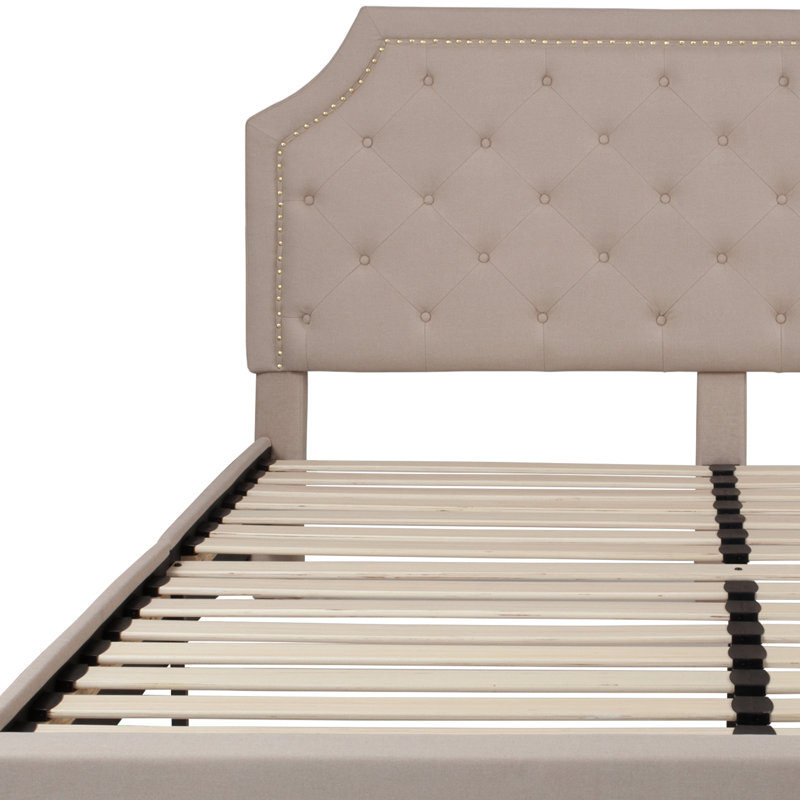 Aluino Arched Button Tufted Upholstered Platform Bed Frame - No Box Spring Required, Beige, King