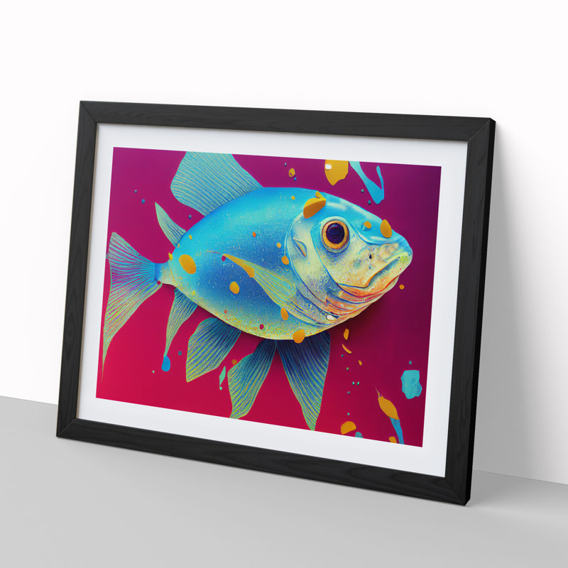 Fish Paint Splash Vol.2 Abstract - Single Picture Frame Print, 46cm H x 64cm W x 2cm D, Black Framed