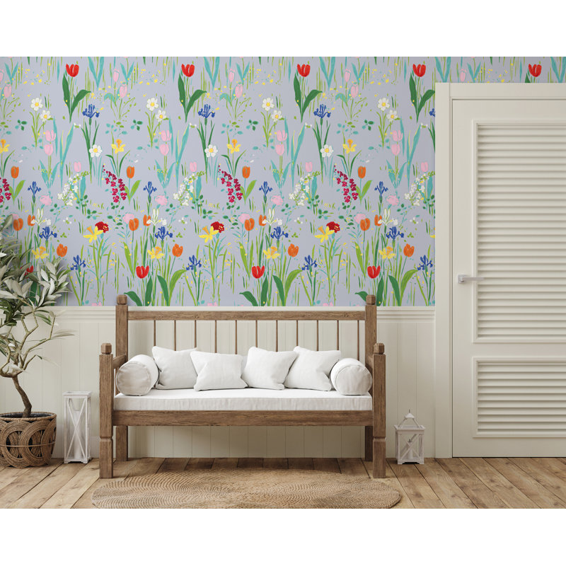 Paule Marrot Floral Wallpaper Double Roll, Periwinkle Gray