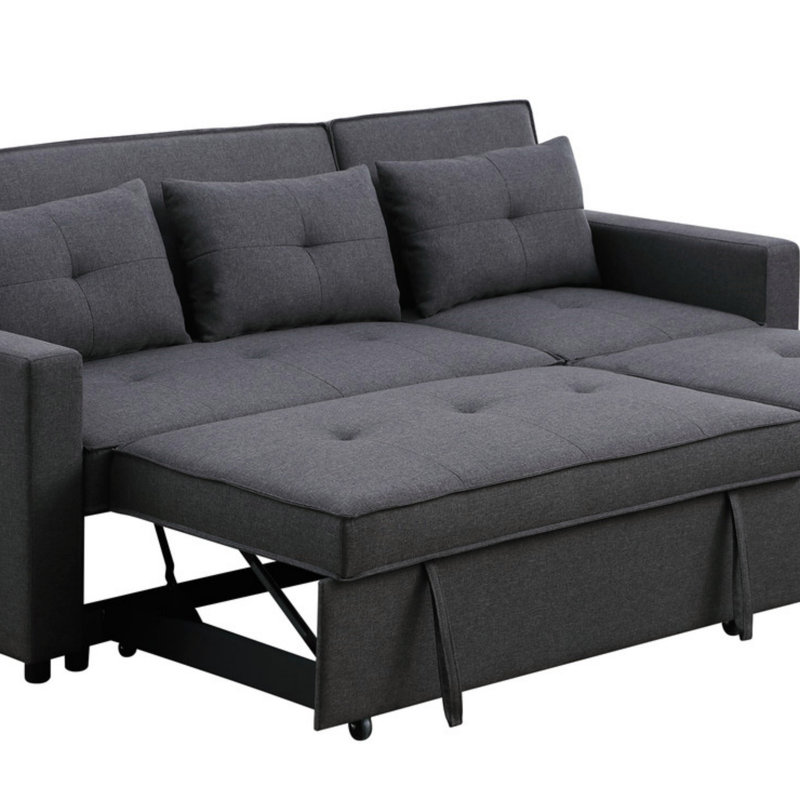 79.75" Linen Convertible Sleeper Sofa With Side Pocket, Dark Grey Linen