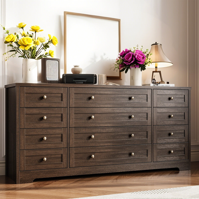 Commodes en bois pour la chambre à coucher avec 12 tiroirs, commode large pour téléviseur de 65 pouces, commode, rangement en bois moderne pour le salon, le couloir