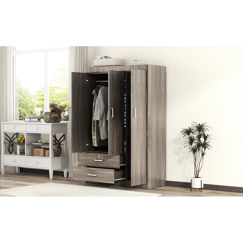 Armoire 3 portes avec 2 tiroirs, Gris