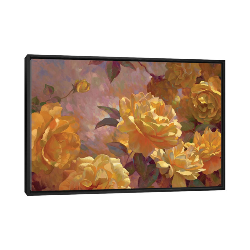 « golden lueur », peinture sur toile tendue, Toile avec cadre noir, H 18 po x l 26 po x P 1,5 po