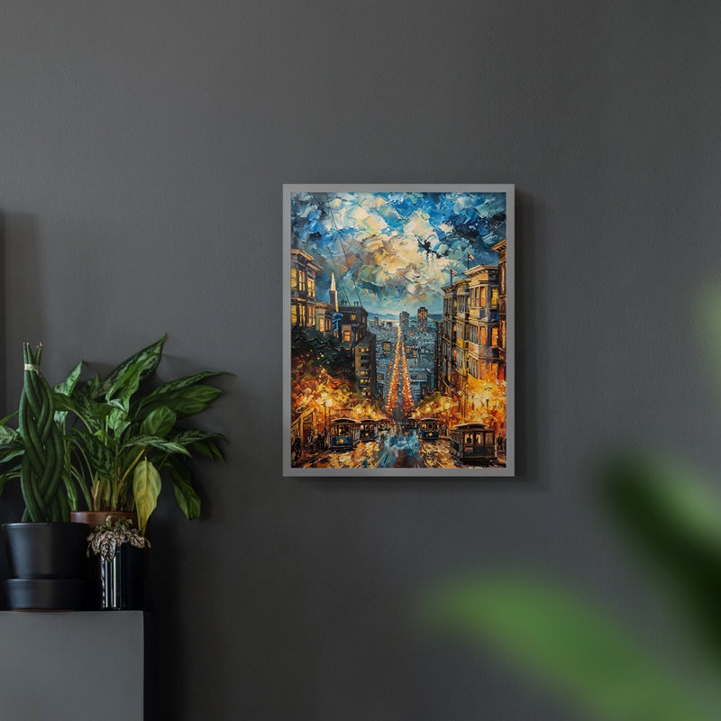 Paysages de la série CCLIV - impression encadrée de qualité supérieure - prête à être accrochée - aucun clou requis, Gris