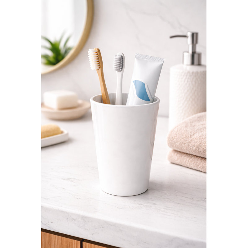 Gobelet pour salle de bain Oneita | Porte-gobelet décoratif blanc, verre à boire, brosse à dents et brosse à maquillage pour comptoir, lavabo et bureau