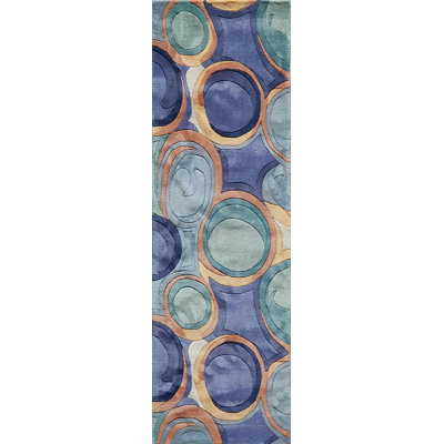 Tapis bleu / bleu sarcelle / orange en laine touffeté à la main Ayano