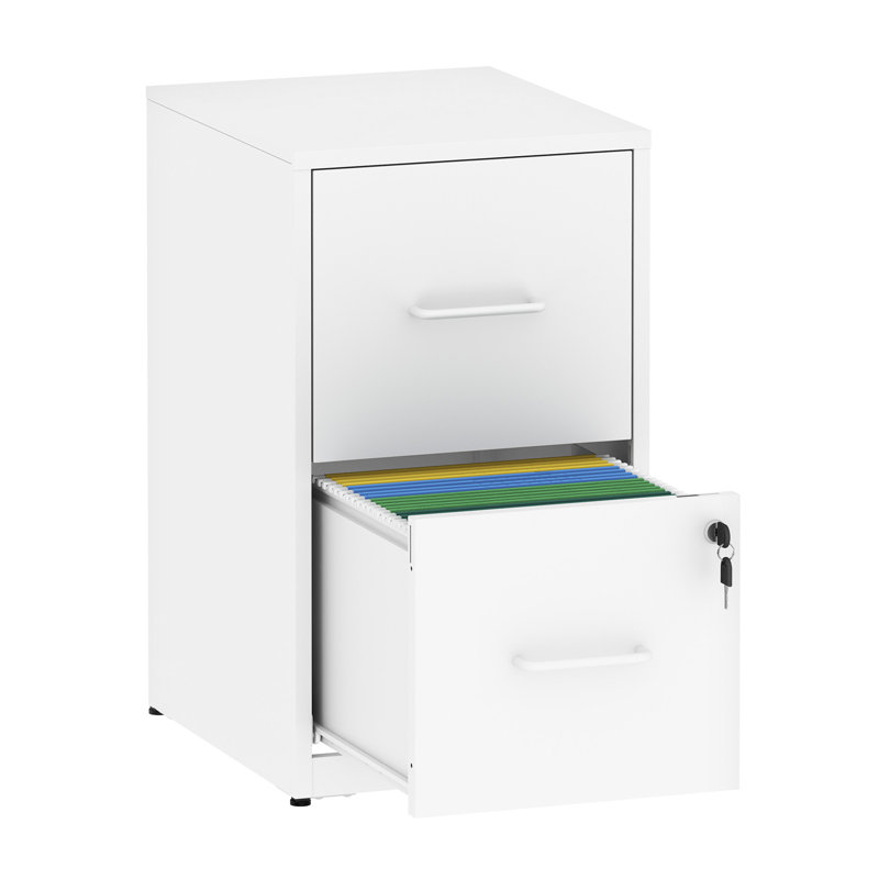 Classeur vertical en métal à 2 tiroirs Abheek pour bureau à domicile, Blanc