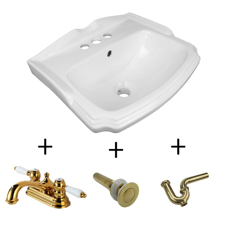 White Ceramic Wall-Mount Bathroom Sink with Overflow