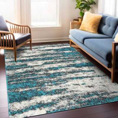 Solana Shag Turquoise/Gray/Ivory Area Rug