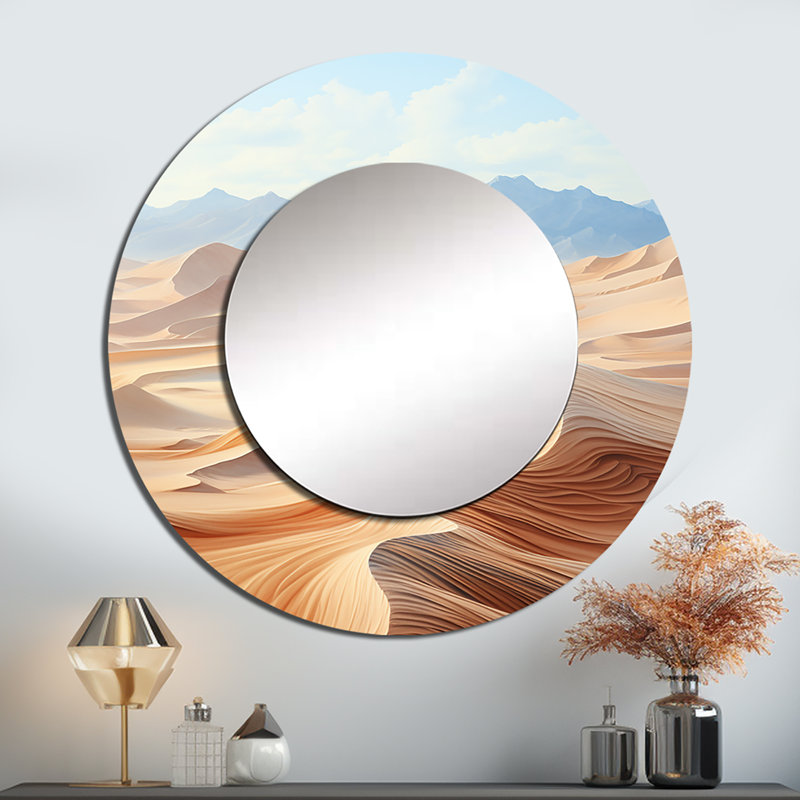 Selsor Desert Dreams Minimalism Embrace I - Minimalism Wall Mirror, Modern Round Decorative Mirror, Printed Metal Art