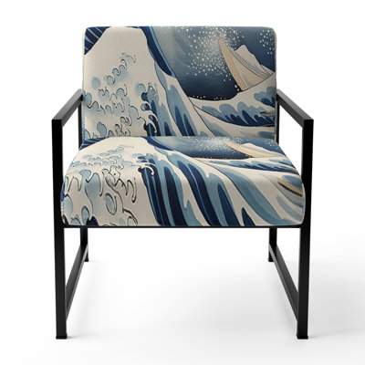 Masterpiece The Great Wave Of Kanagawa IV - Upholstered Classic Arm Chair, Masterpiece Accent Chair