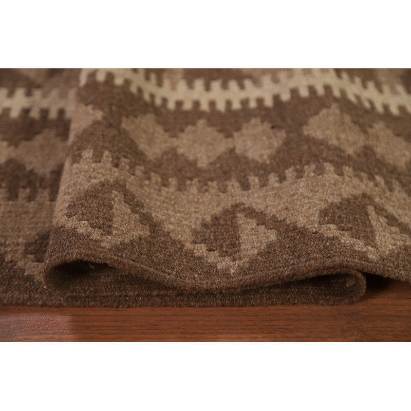 Brown Kilim Reversible Wool Area Rug 7x10