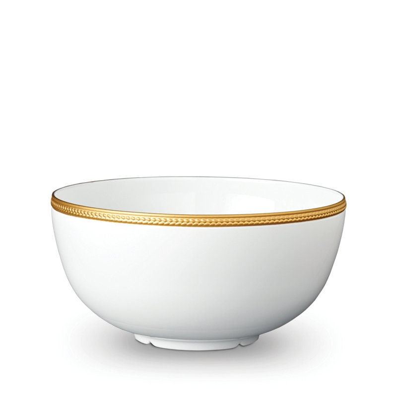 Soie Tressee White Serving Bowl, White/Gold
