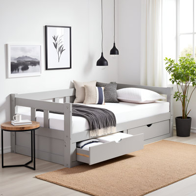 Bechtold Melody Extendable Daybed Frame with Trundle and Storage Drawers, Brazilian Pine Wood King-Size Bed for Kids Bedroom Furniture, 400 Pound Capa by Harriet Bee