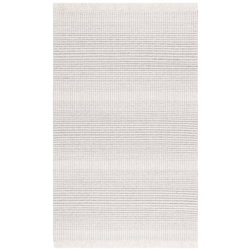 Ivory and Grey Handwoven Wool 6' x 9' Area Rug