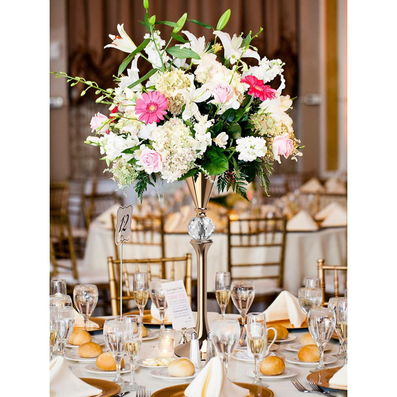 Tall Gold Flower Vase – Centerpiece for Table Decorations, Wedding Reception Decor, and Feather/Flower Holder Stand