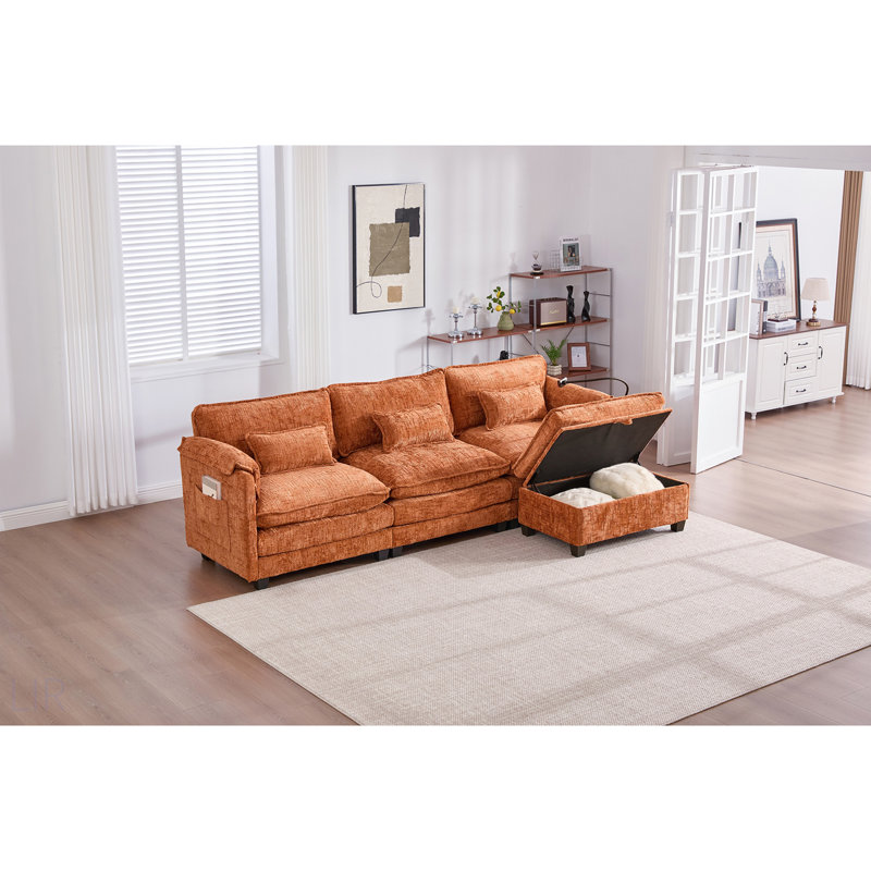 Canapé modulaire surdimensionné Boneless, Chenille orange