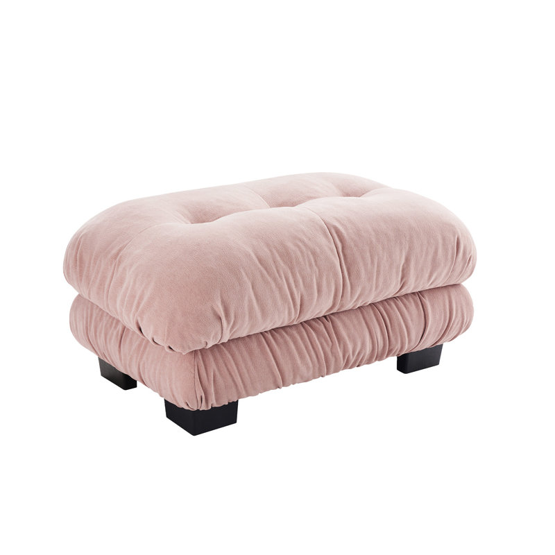 Repose-pieds en chenille rose avec cadre en bois massif