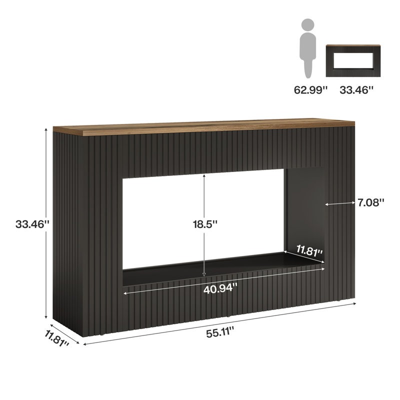 Modern Console Table, 55 Inch Wood Entryway Table With Storage, Rustic Light Brown, Black