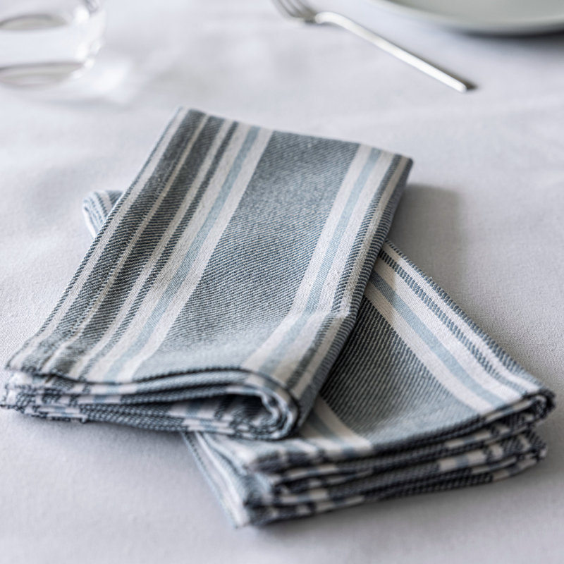 over&back Woven Striped Cloth Napkins, Blue