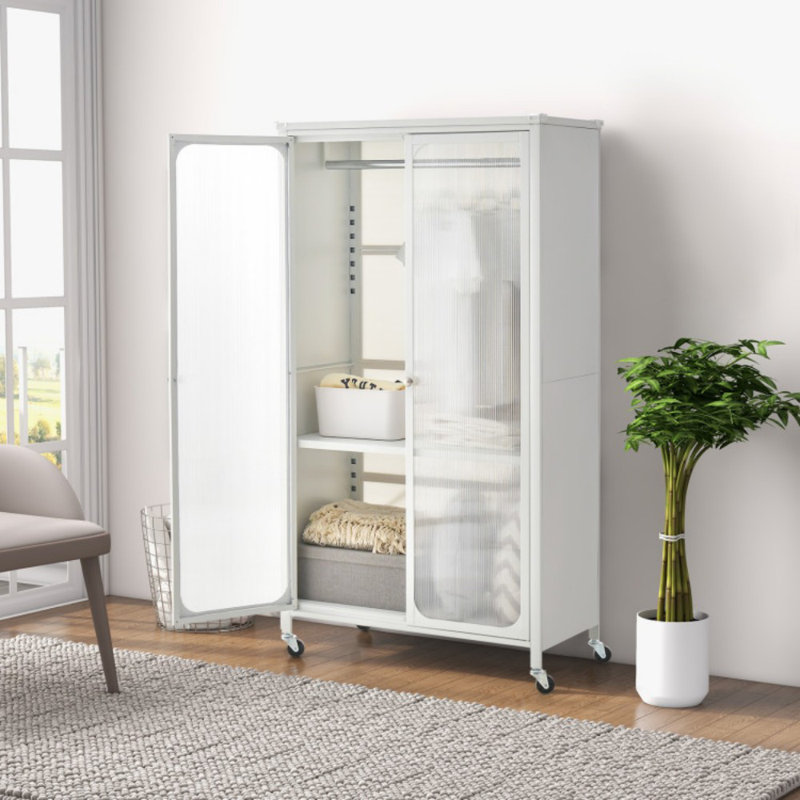 Armoire à roulettes avec tringle à penderie et tablette réglable