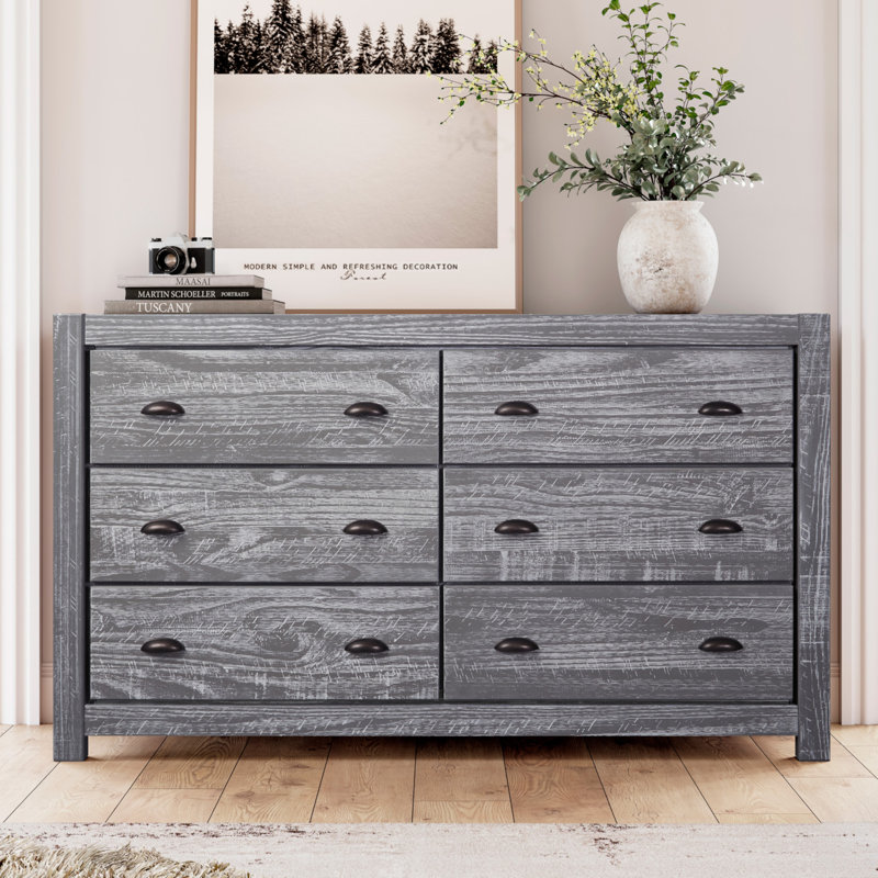 Commode double 6 tiroirs Montauk, Gris rustique