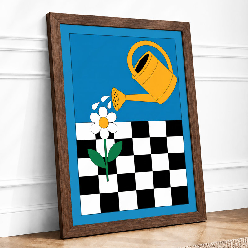 Watering Can Daisy Modern - Framed Print, A1 - 84.1 x 59.4 cm, Walnut