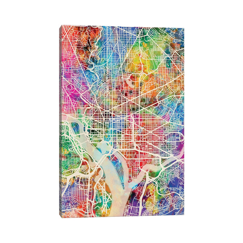 Washington DC Street Map I by Michael Tompsett - 1 Piece Wrapped Canvas Wall Art, 101.6 cm H x 66.04 cm W x 3.175 cm D