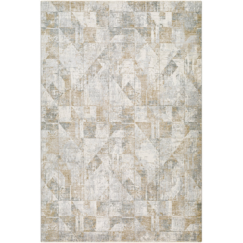 Tapis gris / beige en polypropylène tissé à la machine à motif abstrait Avia, Rond 7 pi 10 po