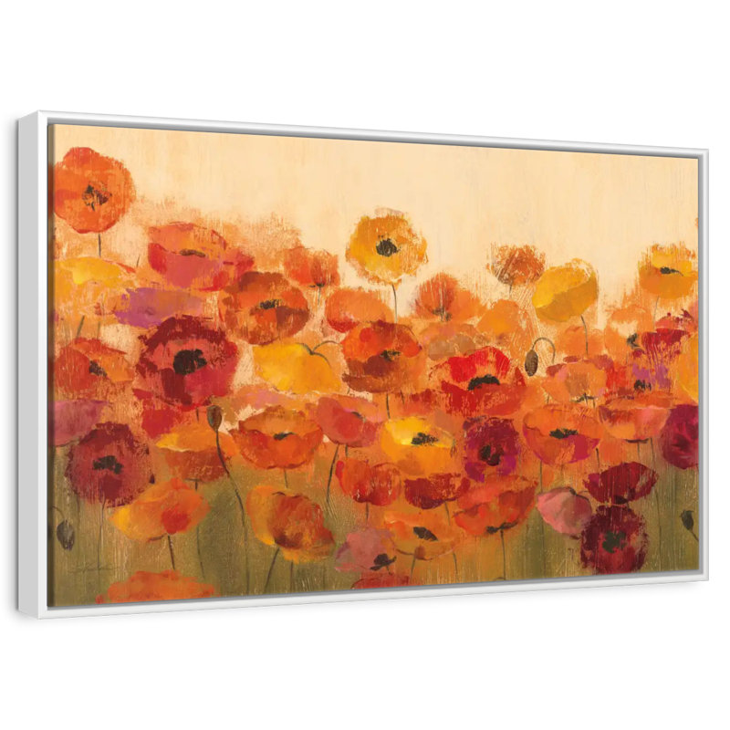 Coquelicots vibrants d'été, Cadre flottant blanc, 31 po x 21 po