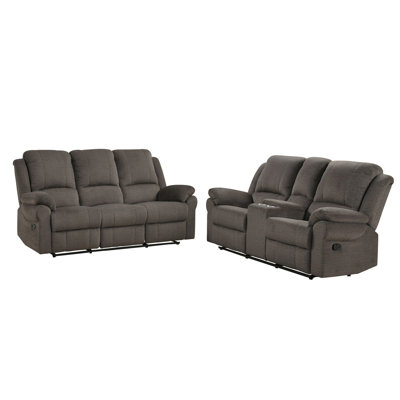 Ensemble 2 pièces: canapé inclinable et causeuse console, chenille brune
