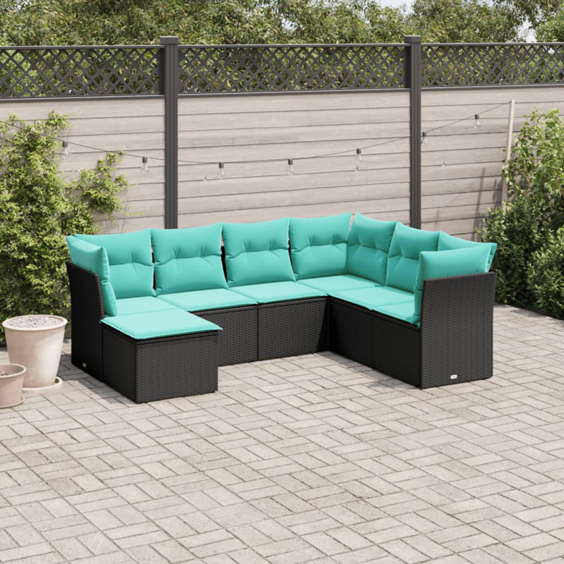  Ensemble de canapé de patio 7 pièces avec coussins en rotin de polyester noir
