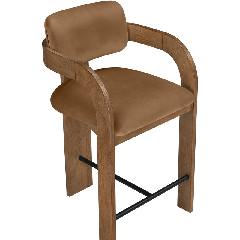 Tabouret de comptoir Cedra, Brun, Selle de cuir
